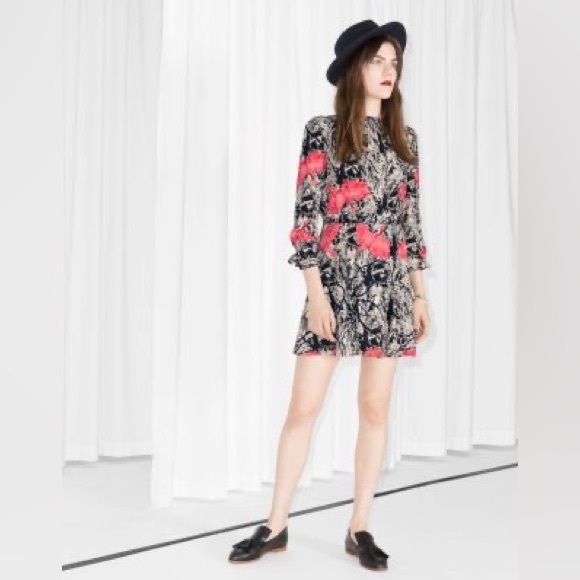 & Other Stories Long Sleeve Floral Mini Dress - Size 4 - Picture 2 of 4